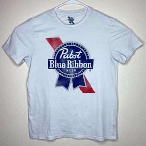 Pabst Blue Ribbon PBR Beer Mens Size M Short Sleeve White Logo Official T-Shirt
